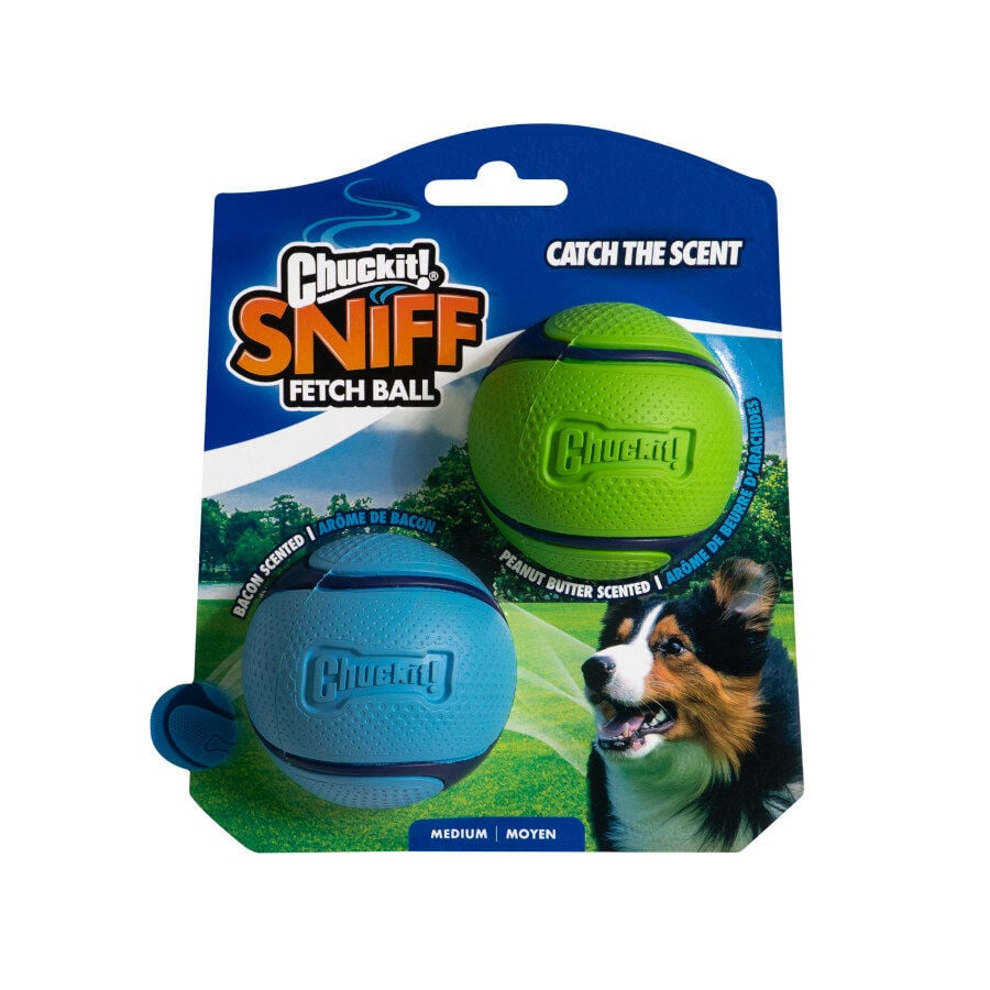 Chuckit! Sniff Fetch Pelotas Con Sabor a Cacahuete y Bacon para perros &ndash; Pack 2, , large indicador imagen numero 2